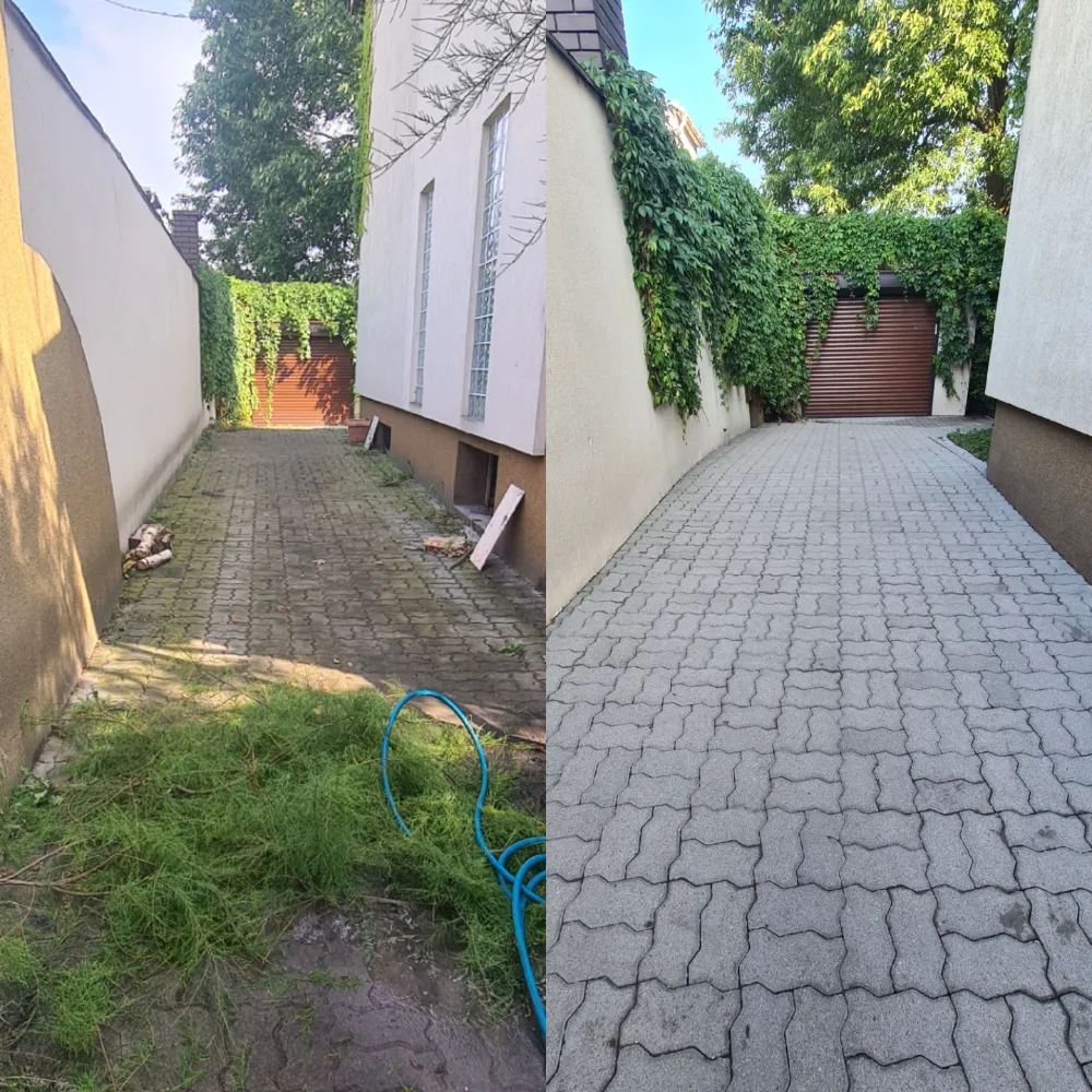 przed i po czyszczenie kostki brukowej
